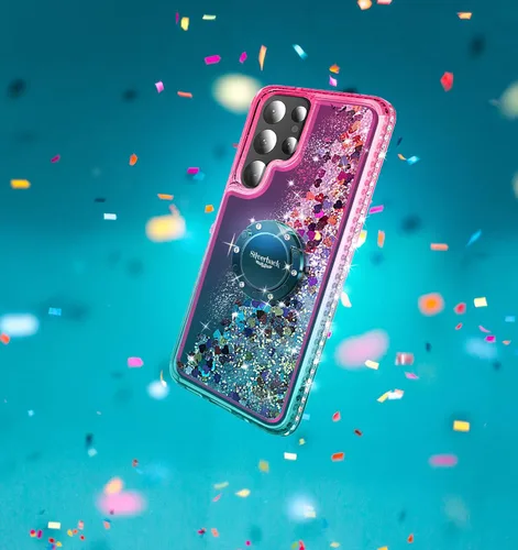 Miniatura 6 de Silverback para Samsung Galaxy S22 Ultra Funda, diseño de brillantina holográfica líquida, con soporte de diamantes brillantes de imitación, funda