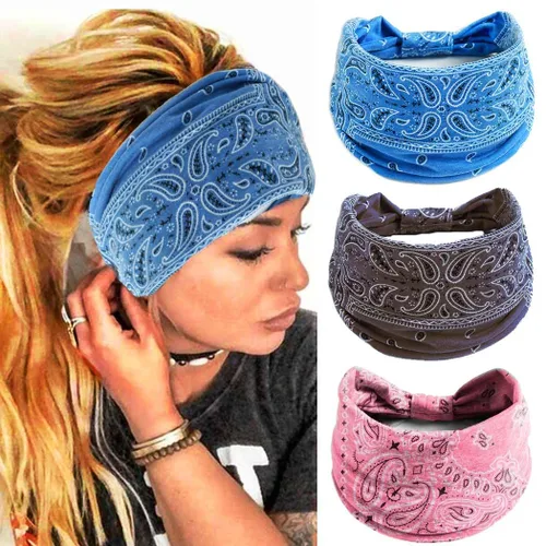 Miniatura 12 de CAKURE Diademas anchas bohemias anudadas para la cabeza, bufanda africana para la cabeza, accesorios para el cabello de motocicleta, para mujeres