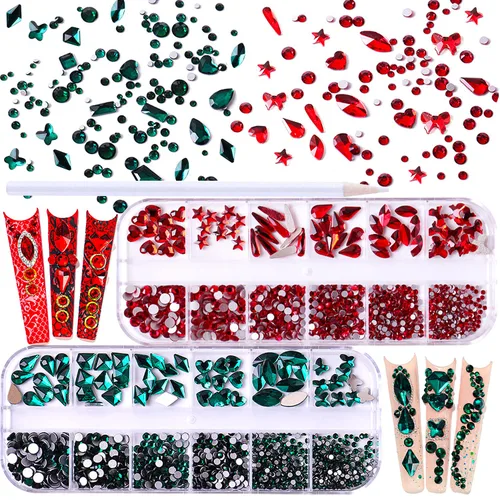 Miniatura 7 de 1620 diamantes de imitación para uñas color negro azabache con parte trasera plana, diamantes de imitación rojos para uñas, cuentas redondas, gemas