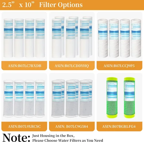 Miniatura 7 de Geekpure Carcasa de filtro de agua transparente de 10 pulgadas para toda la casa, puerto de latón NPT de 3/4 pulgadas, apto para filtros de 2.5 x 10