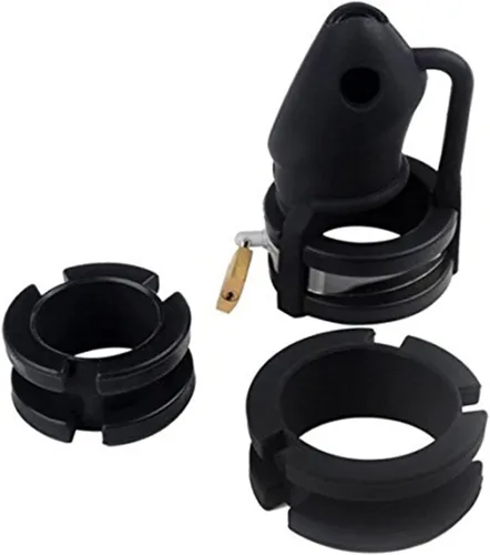 Miniatura 2 de Jaula de silicona para el pene con candado de metal, goma suave, dispositivo de castidad para el pene masculino, jaula para adultos, juguete sexual