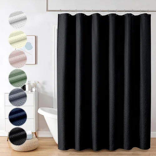 OVZME Cortina de Ducha de Tela Berry Black - Cortina de Baño de Tela Suave de Calidad Gruesa de Hotel con Relieve 3D, Material Texturizado Repelente