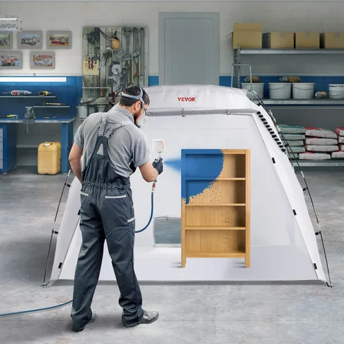 Miniatura 9 de VEVOR Cabina de Pintura Portátil, Carpa de Pintura en Aerosol Más Grande con Piso Integrado y Malla y Ganchos a Prueba de Viento, Estación de Carpa