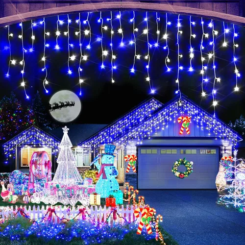 Miniatura 7 de Luces de Navidad para exteriores, 49 pies, 480 luces LED para exteriores, 90 tiras de luces de carámbano con 8 modos, temporizador impermeable