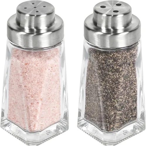 Aelga Juego de saleros y pimenteros de cristal, pimentero con tapa de agujero grande y pequeño, elegante decoración de cocina de granja (2 unidades)