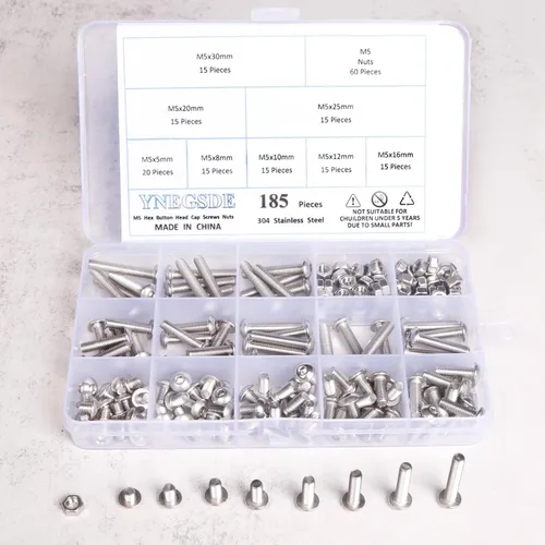 Miniatura 8 de Kit de tornillos y tuercas de cabeza de botón M5 M5 x 0.197 in 0.315 in 0.394 in 0.472 in 0.630 in 0.787 in 0.984 in 1.181 in acero inoxidable 304