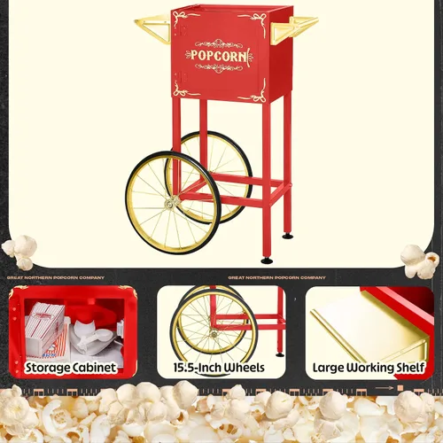 Miniatura 3 de Great Northern Popcorn - Máquina para hacer palomitas de maíz con carro, hervidor de acero inoxidable de 8 onzas que hace hasta 48 tazas, estilo Rojo