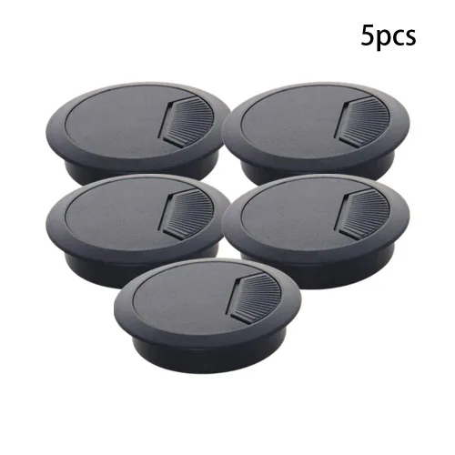 Miniatura 4 de 5 tapas organizadora de alambre de plástico negro con ojales de escritorio de 2-3/8 pulgadas/2.362 in Negro 5 piezas.
