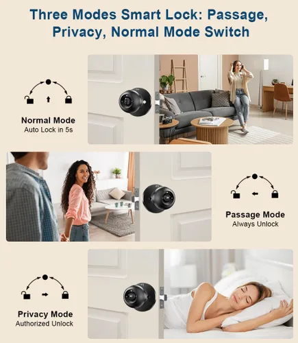 Miniatura 6 de Cerradura de puerta de huellas dactilares, perilla inteligente de puerta de huellas dactilares con teclado, pomos de puerta biométricos con control