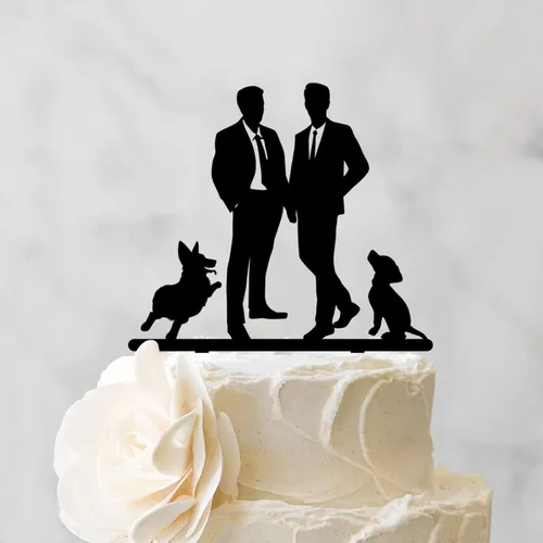 Miniatura 3 de Decoración rústica para tartas de boda del mismo sexo, silueta de novios, decoración para tartas de boda con Rottweiler y Basset Hound Novio y Novio