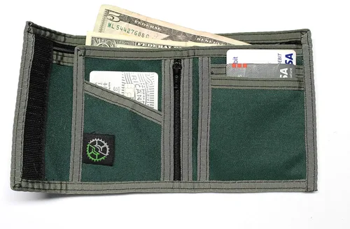 Miniatura 2 de Billetera de nailon con bolsillo para monedas con cremallera, Verde, Billetera plegable