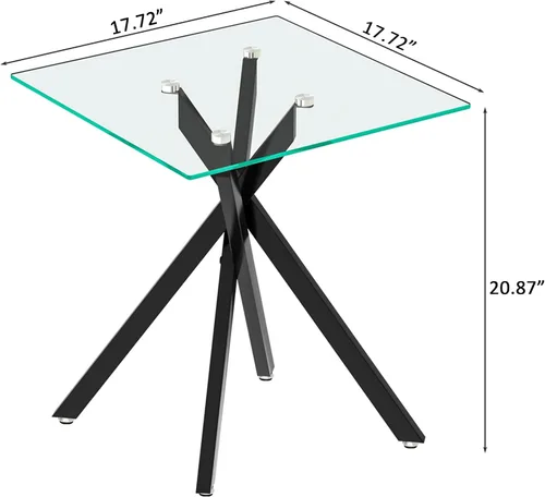 Miniatura 2 de Mesa auxiliar pequeña de vidrio con patas de metal negro, moderna mesa auxiliar cuadrada de vidrio templado transparente con diseño elegante