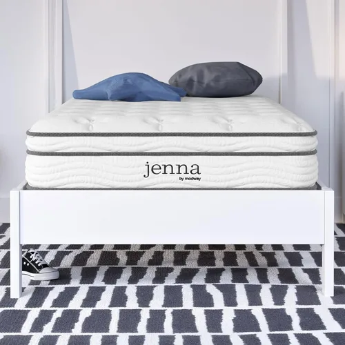 Modway Jenna - Colchón Twin estrecho de 8 pulgadas con resortes interiores y espuma viscoelástica, con bobinas encapsuladas individualmente, color