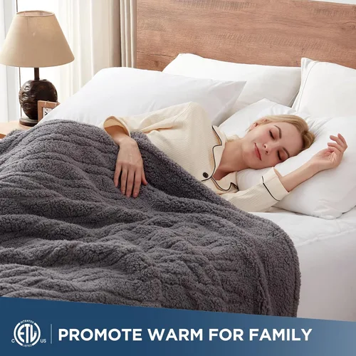 Miniatura 3 de Westinghouse Manta Eléctrica Tamaño Full, Manta Térmica de Felpa Suave Sherpa con 10 Niveles de Calefacción y 1-12 Horas de Apagado Automático, Gris