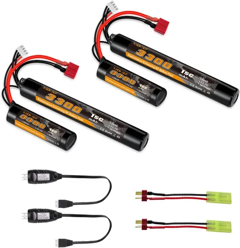 Miniatura 8 de Batería de airsoft de 3300mAh 11.1V en forma de nunchaku con conector en T estilo Dean y cable mini Tamiya 3S recargable en forma de mariposa