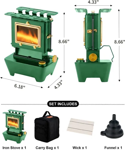 Miniatura 2 de Linterna de aceite para camping, lámpara de aceite con estufa de cocina, lámpara de combustible para exteriores, lámpara de aceite portátil, Verde