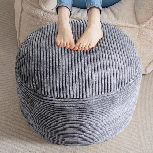 Miniatura 15 de HIGOGOGO Puf Otomán Redondo Relleno, Pufs de Pana con Relleno de Trozos de Espuma, Puf Peludo y Esponjoso Reposapiés Otomán de Almacenamiento, 20 X
