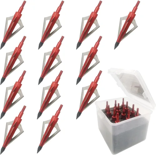 Cabezas de caza con 3 cuchillas para tiro con arco, 100 o 125, grano, 12 unidades, puntas de flecha atornilladas, compatibles con arcos Rojo