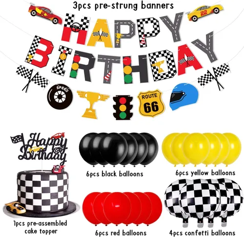 Miniatura 3 de Hot Wheels - Suministros para fiesta de cumpleaños de coche de carreras, bandera, decoración de pastel, bandera a cuadros, temática de carreras