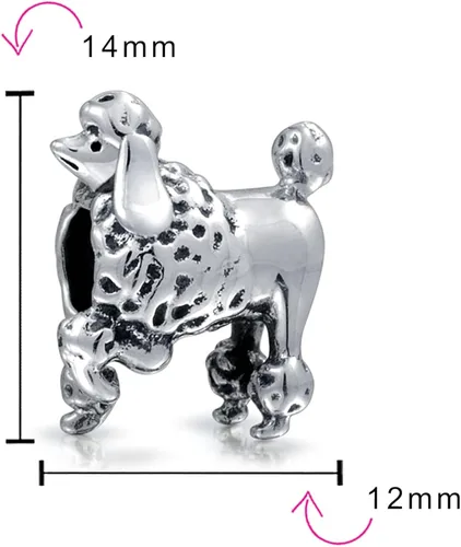 Miniatura 3 de Dije de cuentas de perro de perro pequeño con diseño de caniche, para mujeres, adolescentes, oxidado, plata de ley 925, se adapta a pulseras