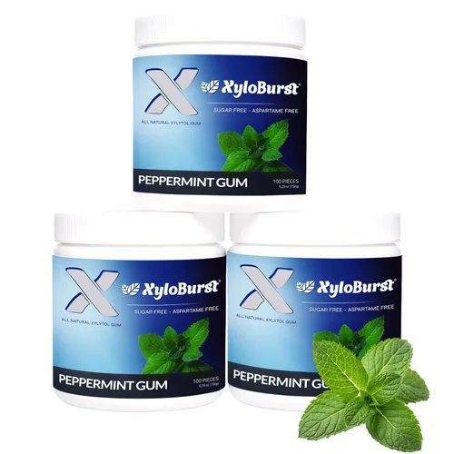 Miniatura 9 de XyloBurst Goma de mascar de xilitol Sin azúcar, sin gluten, apto para dieta cetogénica, sin aspartamo para la salud bucal, menta verde, tarro