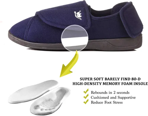 Miniatura 4 de Pantuflas para diabéticos de espuma viscoelástica 80-D para hombre con cierres ajustables, ancho extra ancho, cómodo, cálido, forro polar, artritis