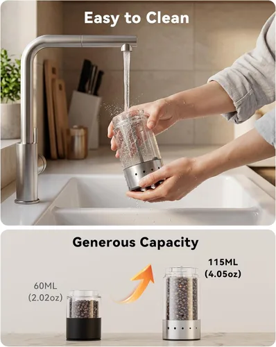 Miniatura 6 de TOMEEM Juego de molinillo eléctrico recargable de sal y pimienta, molinillo de pimienta automático de acero inoxidable de gran capacidad de 3.9 fl