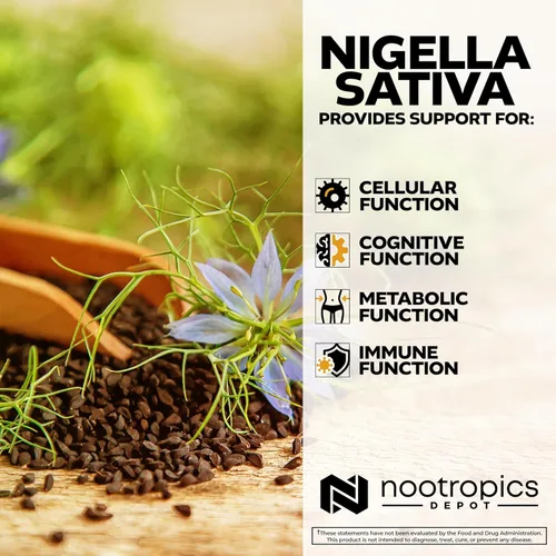 Miniatura 4 de Nootropics Depot Cápsulas de extracto de Nigella Sativa 200 mg 120 unidades Contenido mínimo del 10% de timoquinona Extracto de aceite