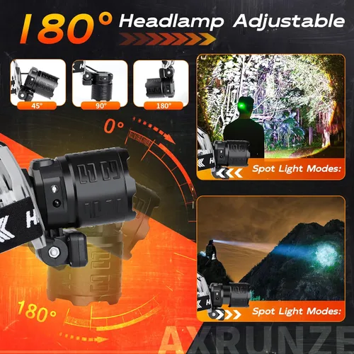 Miniatura 3 de Linterna frontal LED recargable de 1000 lúmenes, superbrillante, con 10 modos y sensor de movimiento, juego de 2 lámparas frontales con zoom