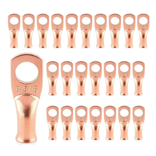 Miniatura 24 de 2/0 AWG 5/16" Stud (25 piezas), terminal de anillo de batería resistente, conectores de calibre 00, lengüetas de alambre de cobre 2/0, terminales