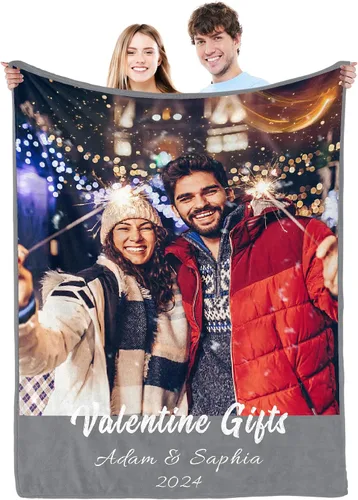 Miniatura 8 de Regalos personalizados para el día de San Valentín para novia, cobijas personalizadas para novio y novia con texto de fotos, regalos personalizados