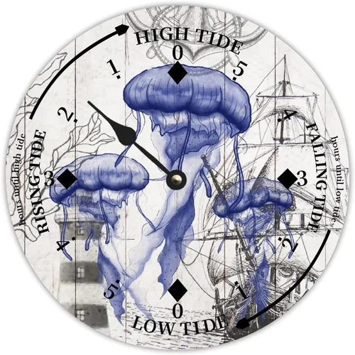 Miniatura 27 de Reloj de marea de madera con concha de caracola, hora del océano, marea alta costera, reloj de marea baja, movimiento de marea náutica de madera