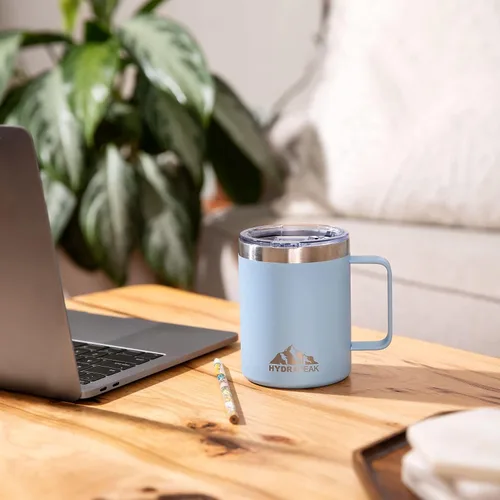 Miniatura 5 de Hydrapeak - Taza de viaje con doble aislamiento al vacío, de acero inoxidable, con asa integrada y tapa a presión (354.88 ml), Taza de café, Negro