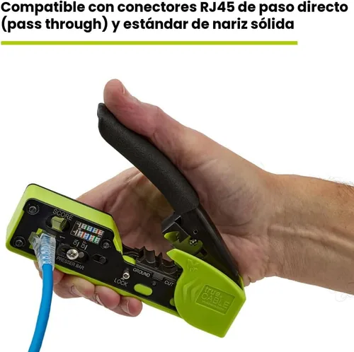 Miniatura 2 de trueCABLE - Herramienta de crimpado para paso a través de RJ45, crimpadora Ethernet todo en uno, cortador, pelacarga, funciona con conectores