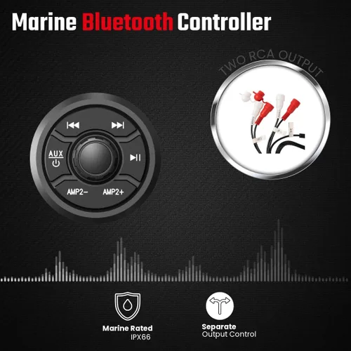 Miniatura 7 de NOAM NUTV5-S V.2 - Kit de sistema estéreo marino ATV/carrito de golf/UTV - con 2 altavoces de torre de luz LED impermeables, subwoofer, controlador