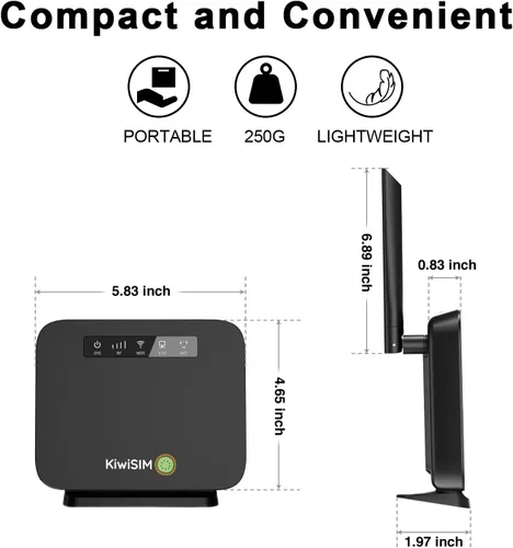 Miniatura 6 de KiwiSIM Enrutador WiFi portátil 4G LTE, puertos WAN y LAN, tarjeta de datos de 1 GB, punto de acceso móvil WiFi de 300 Mbps, compatible