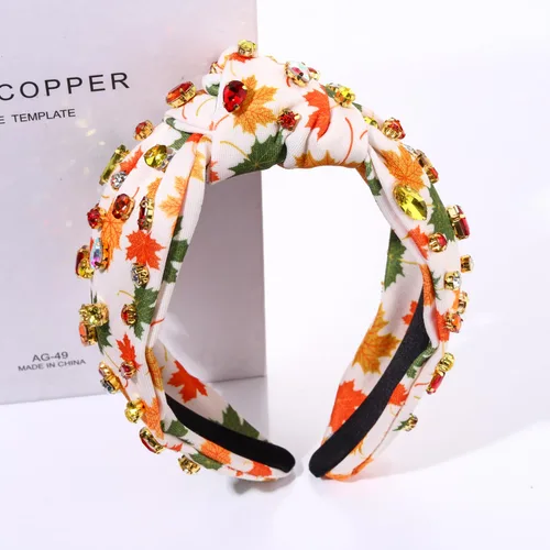 Miniatura 4 de Diadema de otoño, accesorios de Acción de Gracias para mujer, diadema anudada de cristal con diamantes de imitación, estampado de hojas de arce