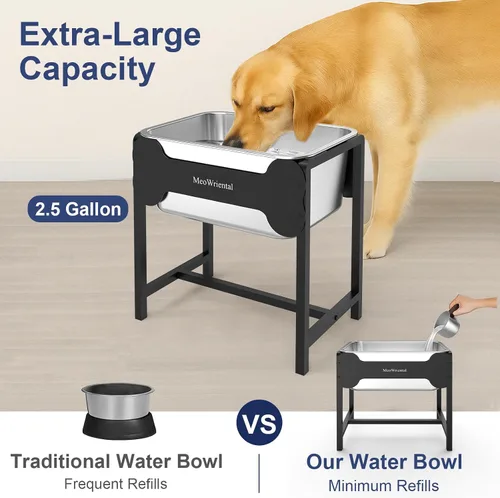 Miniatura 4 de Cuenco elevado de agua para perros de 2.5 galones para razas grandes, cuenco de agua grande de acero inoxidable elevado de 14.2 pulgadas de alto
