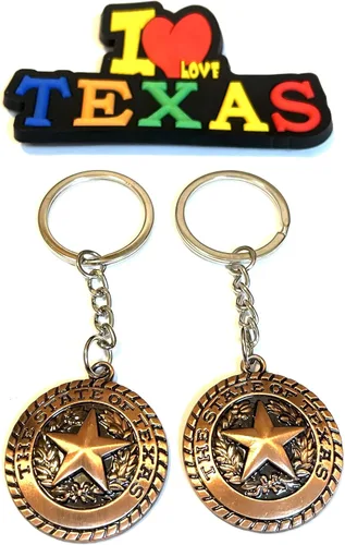Miniatura 3 de Juego de 2 llaveros de recuerdo de Texas con imán para nevera con texto en inglés "I Love Texas", Diseño de horizonte de Dallas, Mediana