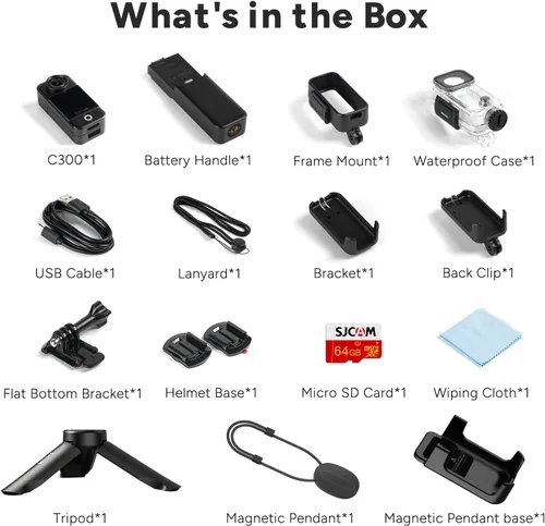 Miniatura 9 de SJCAM Cámara C300 de 64 GB 4K VLOGGING con agarre de potencia de 7 horas, cámara corporal con estabilización de 6 ejes para vlogs diarios