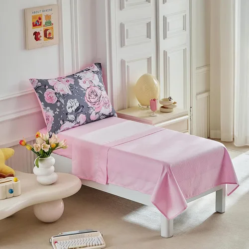 Miniatura 8 de Juego de ropa de cama gris de 4 piezas para niños y niñas, flores rosas ultra suaves con hojas blancas en una bolsa, juego de edredón, sábana