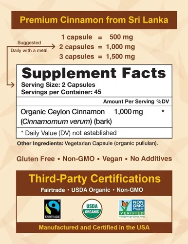 Miniatura 8 de Ceylon Cinnamon Shop Suplemento orgánico de canela de Ceilán (100% certificado), 90 cápsulas