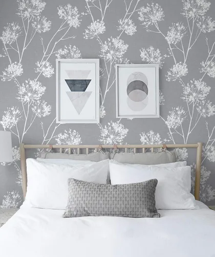 Miniatura 2 de NextWall One O'Clocks - Papel tapiz botánico para despegar y pegar (gris cala)