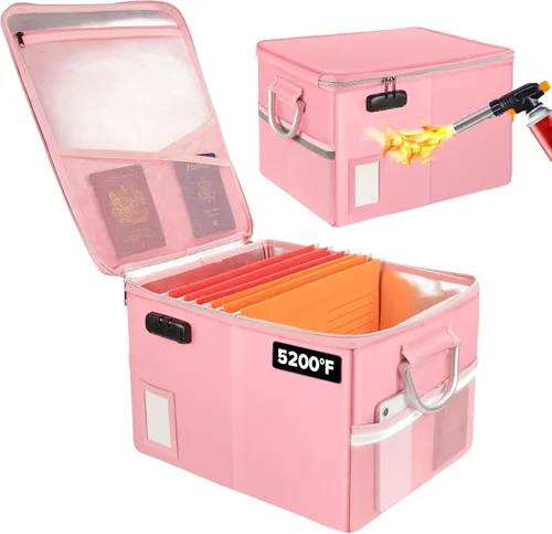 Miniatura 12 de TOMKID Archivador ignífugo con cerradura, organizador de documentos ignífugo, caja de archivos plegable, archivador con asa para certificaciones