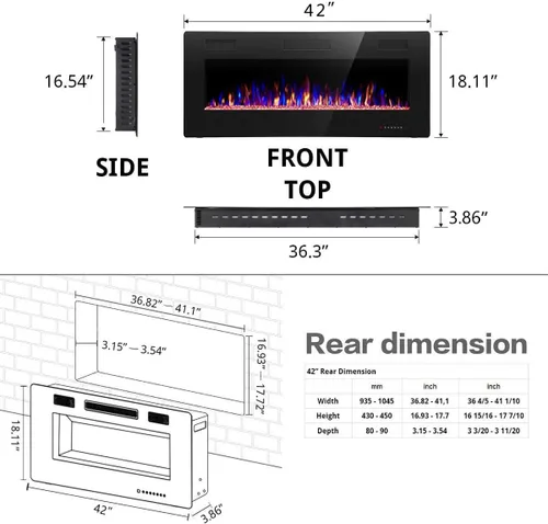 Miniatura 2 de R.W.FLAME 42IN Chimenea eléctrica empotrada y montada en la pared, la chimenea más delgada, bajo nivel de ruido, apta para montantes de 2 x 6 y 2 x