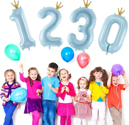 Miniatura 3 de Globo de número 0 de Gigloon con corona, globos de números grandes de 40 pulgadas para decoraciones de fiesta de cumpleaños, azul