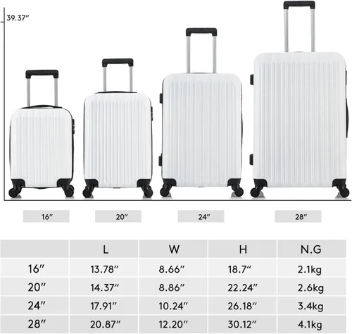 Miniatura 6 de 4 piezas equipaje conjuntos ligero ABS durable maleta Spinner ruedas Hardshell viaje maletas, Blanco leche, Equipaje ligero e impermeable con rueda