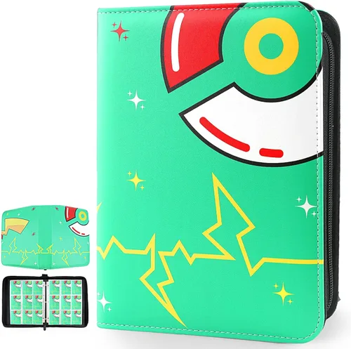 Miniatura 9 de GOROMA Carpeta de tarjetas con 4 bolsillos, 400 bolsillos con 50 fundas extraíbles, soporte para álbum con cremallera para coleccionista de Rojo