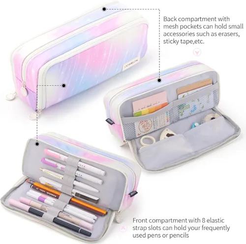 Miniatura 3 de CICIMELON - Estuche de gran capacidad para lápices con 3 compartimentos, bolsa de mano para bolígrafos para la escuela, adolescentes, niña, niño