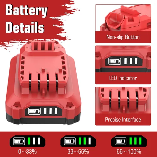 Miniatura 9 de Paquete de 2 baterías de iones de litio de 20 V 3600 mAh de repuesto para Craftsman V20, compatible con Craftsman batería de 20 voltios, 3.6 Ah MAX